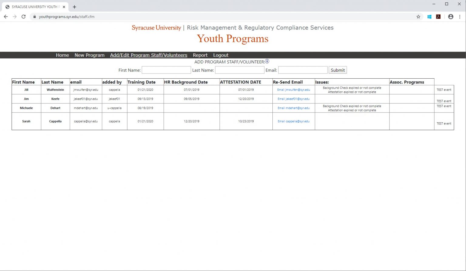 How To Add Staff To Youthprograms syr edu Office Of Institutional 