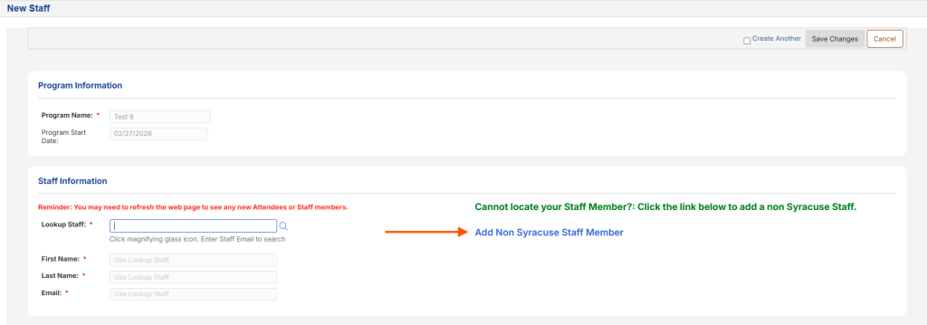 screenshot showing where the add non Syracuse staff member link is on the right side