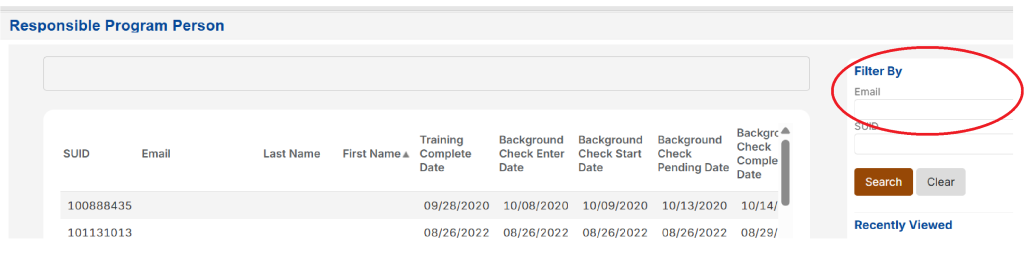 shows the filter by email text box in origami